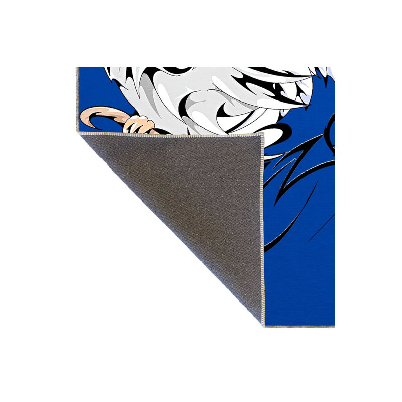 Tapis à motif géométrique bleu lavable et loup, Tapis de couloir 2 pi 6 po x 6 pi 7 po