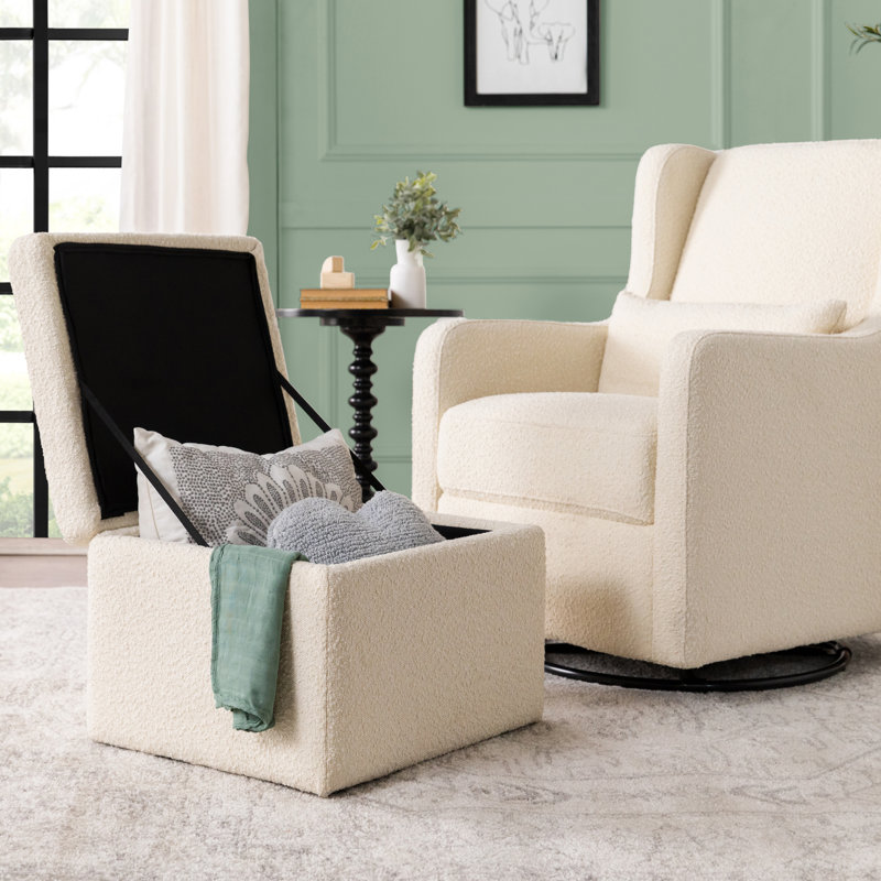 Adrian Swivel Glider and Ottoman, Ivory Boucle