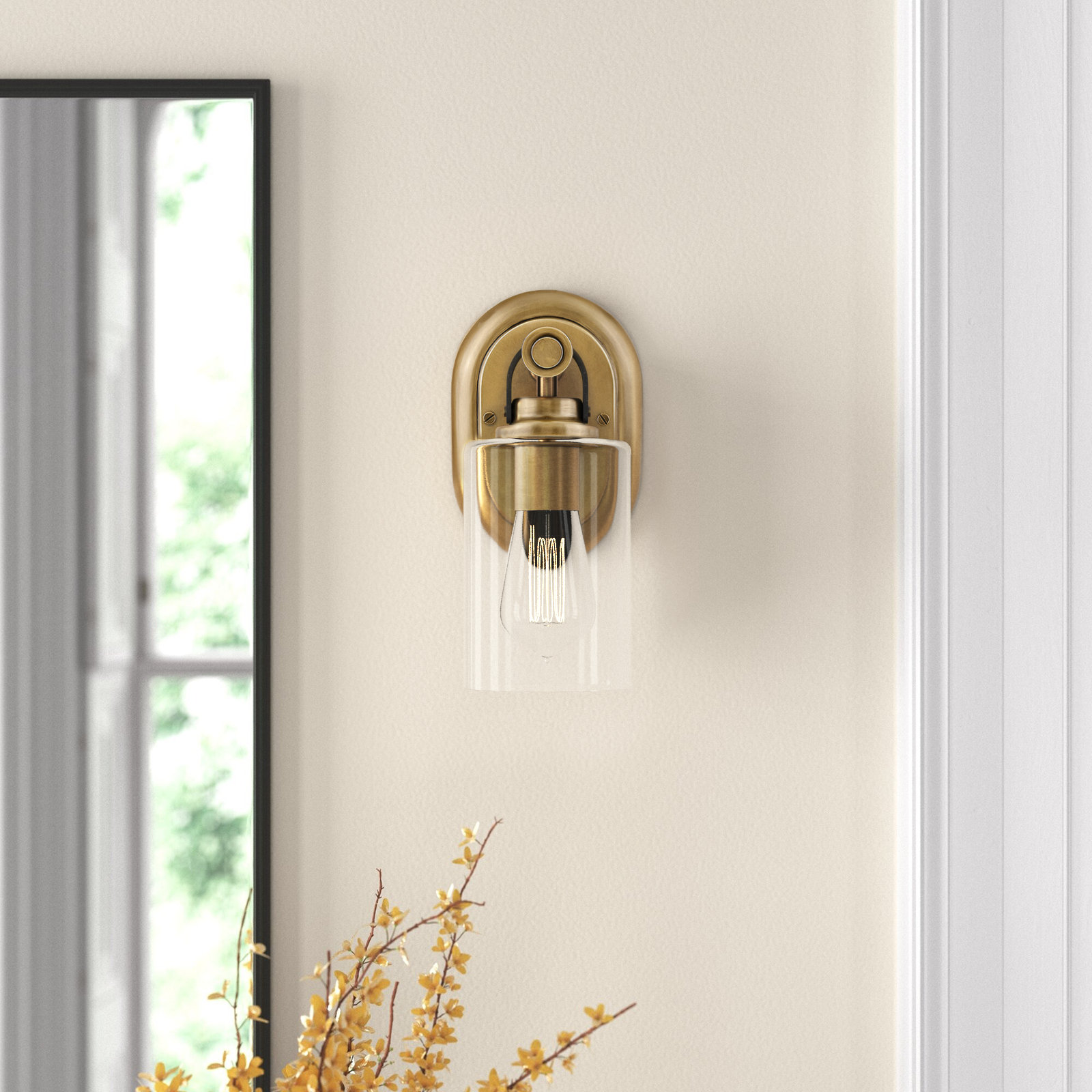 April Single Transparent Dimmable Bath Sconce, Heritage Brass