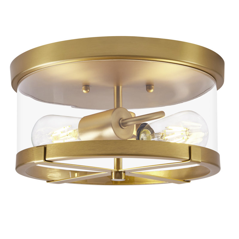 Alixandra 2-Light Flush Mount Clear Glass Ceiling Light with Metal Frame, Gold