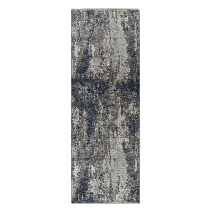 Tapis bleu tissé à la machine Ginsberg, Tapis de couloir 2 pi 3 po x 7 pi 10 po