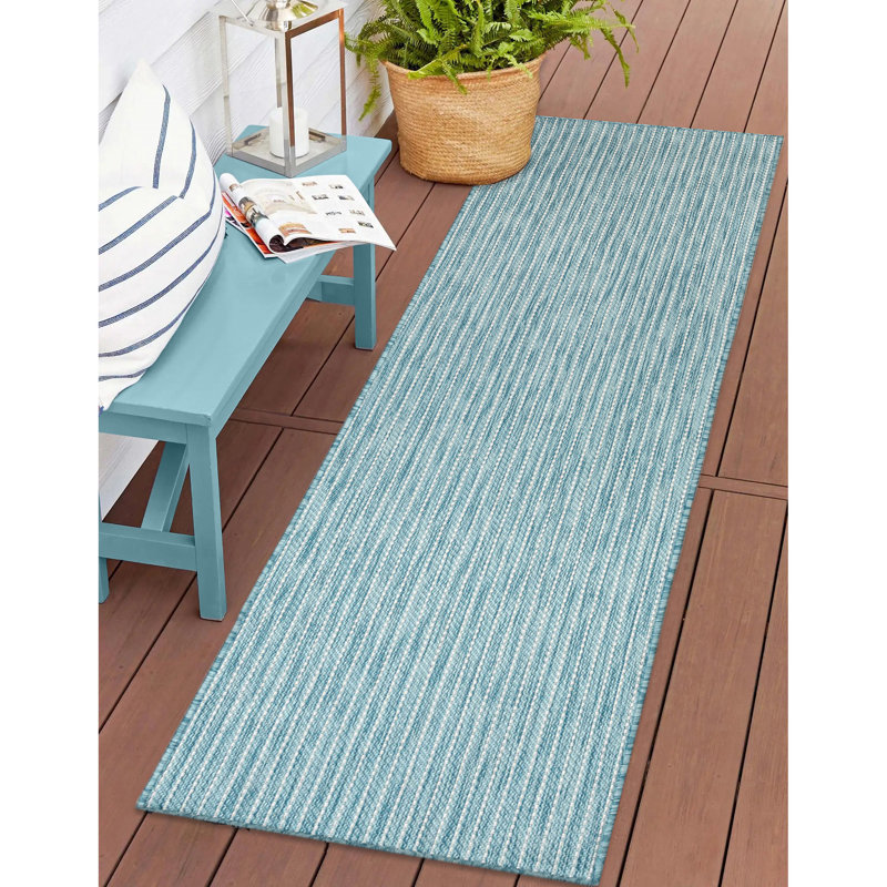 Tapis intérieur / extérieur bleu Saldanha, Tapis de couloir 1 pi 11 po x 7 pi 6 po