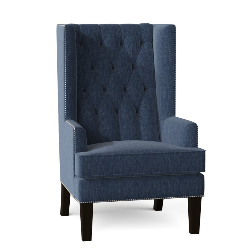 Fauteuil à oreilles capitonné de 30 po de largeur Searle, Denim Key, Marron foncé