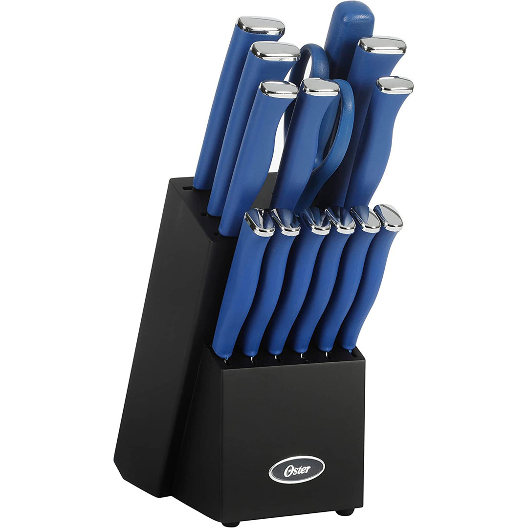 15 Piece Stainless Steel Blade Cutlery Set in Dark Blue Oster Handle 