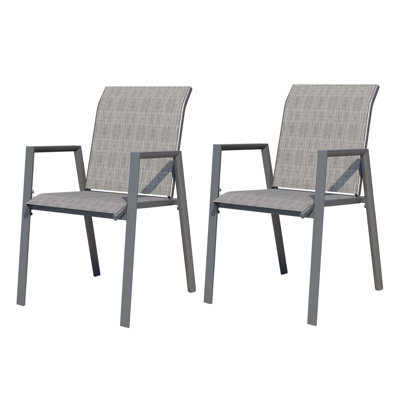 Ensemble de 2 chaises de salle à manger d'extérieur en polyester enduit de PVC avec cadre en métal et dossier pour l'extérieur