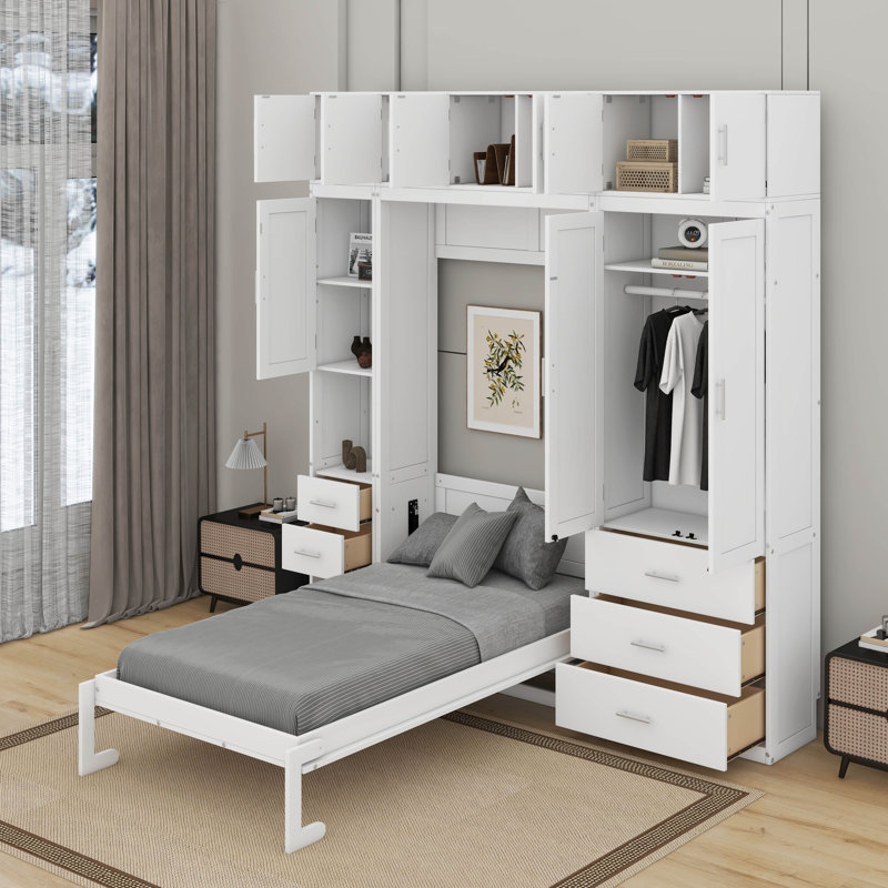 Lit escamotable simple avec casiers et armoires