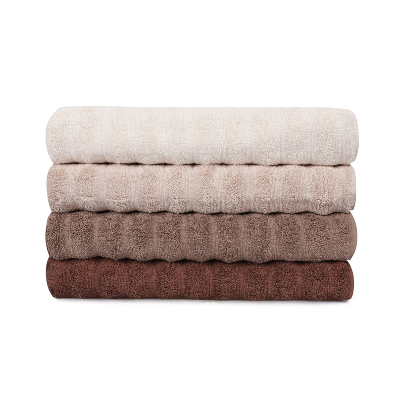 Ensemble de 4 serviettes de bain en coton turc, Brun / beige