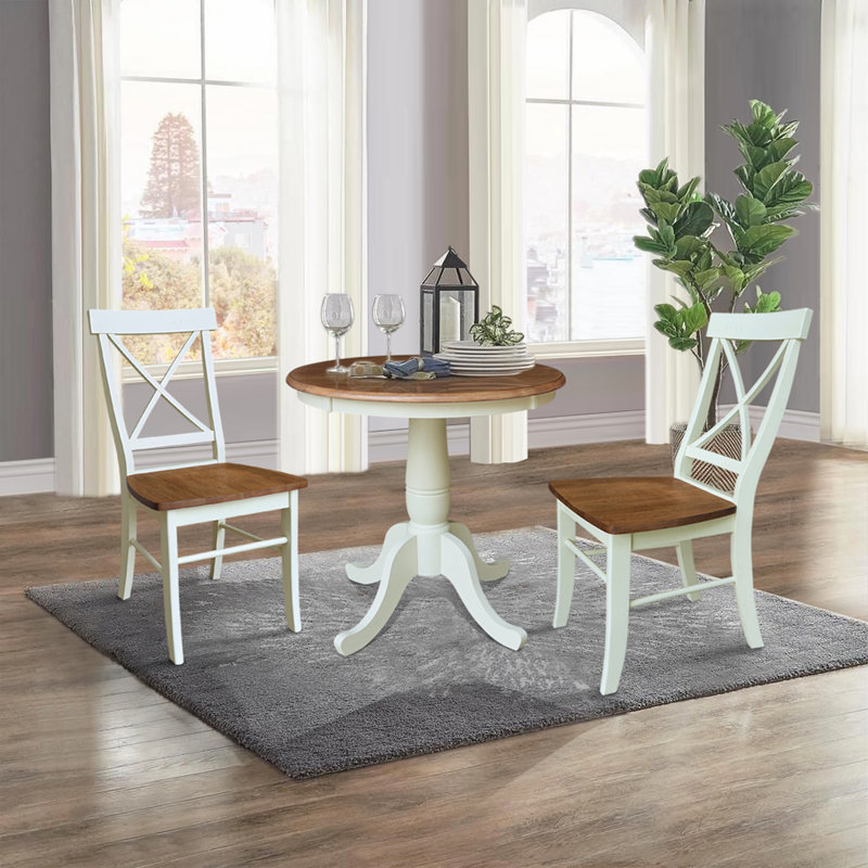 Dequindre 3 Piece Solid Wood Dining Set, Hickory/Shell