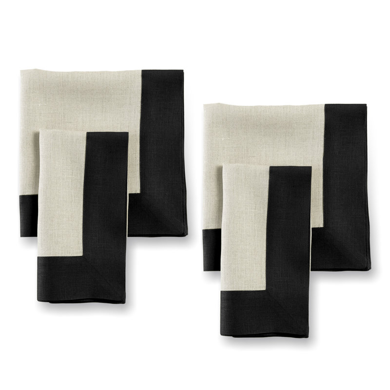 Contempo - 100% Pure Linen Dinner Napkins, Black/Natural