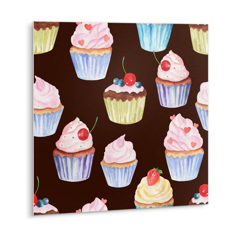 Self Adhesive Vinyl Splashback Wall Tiles Sticker Peel Stick set 9 pieces 30x30 cm Cartoon cupcakes