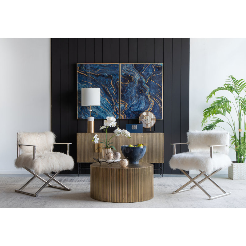 Ensemble de 2 panneaux d'art encadrés bleus et dorés, motif marbré unique, 30,5 po x 40 po