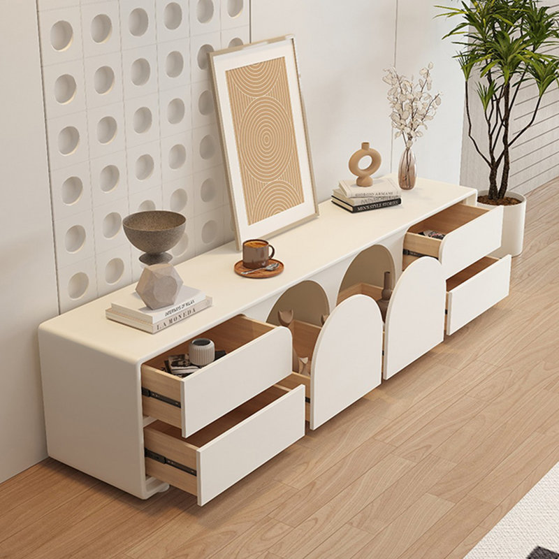 Meuble télé moderne en bois manufacturé blanc, 17.72"H x 70.87"L x 15.75"W