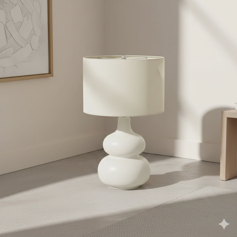 Lighting, H 25 po, lampe de table, abat-jour ivoire / crème, céramique crème, contemporain