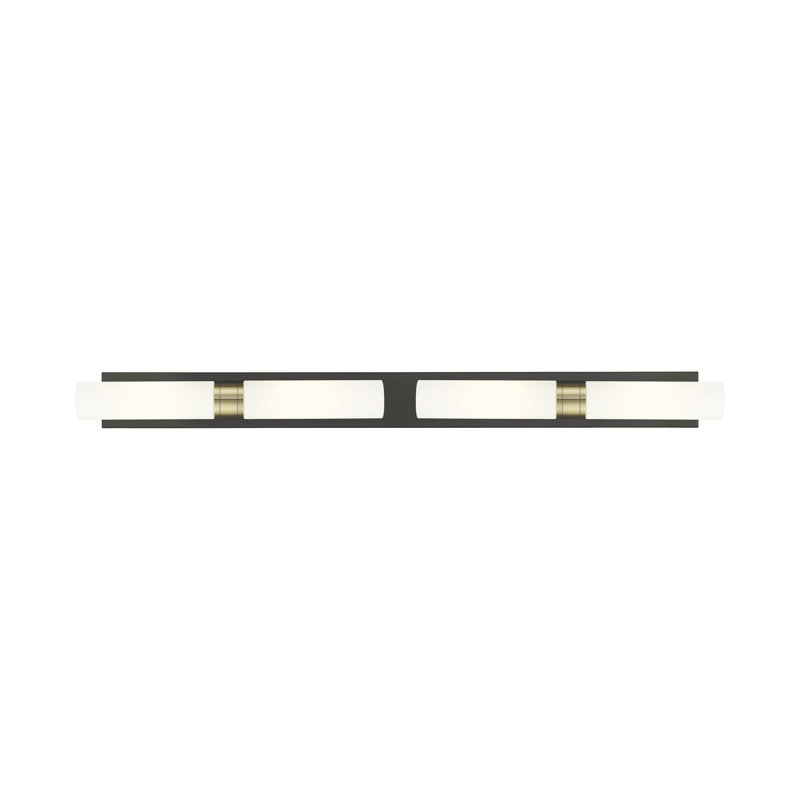 Éclairage pour meuble-lavabo 4 lumières 51 po Ballston - Maliyah - Finition laiton brossé - Abat-jour blanc rayé, Blanc