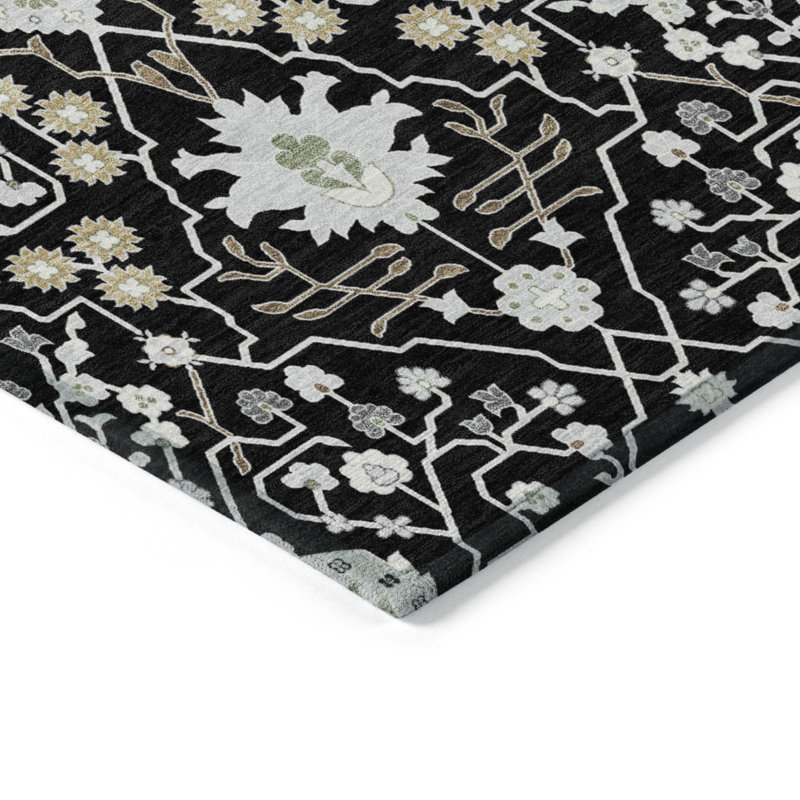 Tapis oriental lavable intérieur noir 5 pi x 8 pi