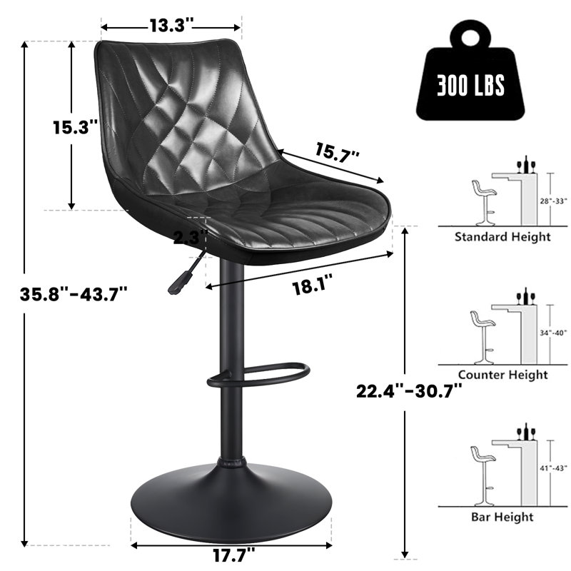 Halima Adjustable and Swivell Comfort Bar Stools with Back & Footrest set of 2, Black, 4