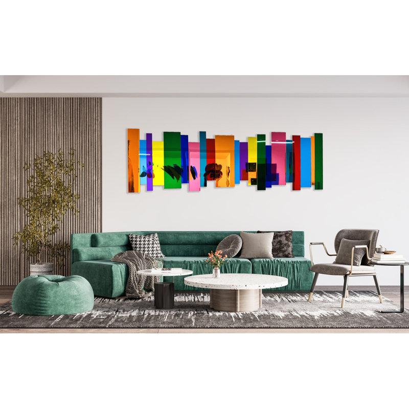 Grande sculpture murale lignes illimitées - Art acrylique multicolore en miroir 3D, fabriqué aux États-Unis - décor moderne