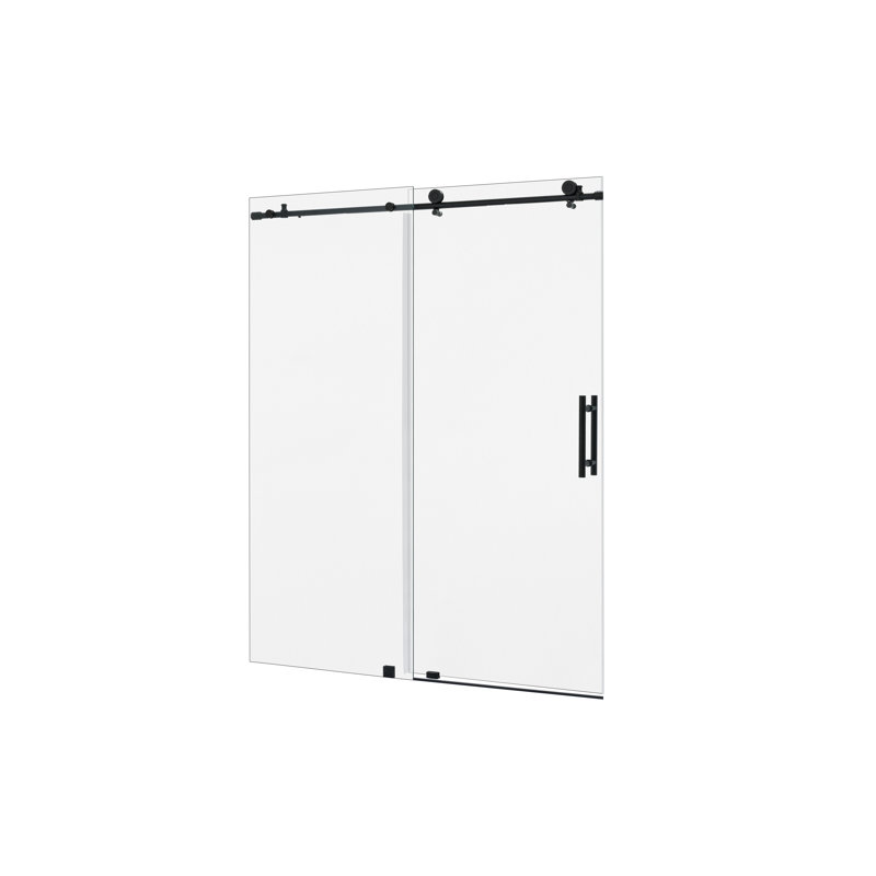 Porte de douche coulissante sans cadre avec verre transparent antidéflagrant l 60 po x H 76 po, Noir mat
