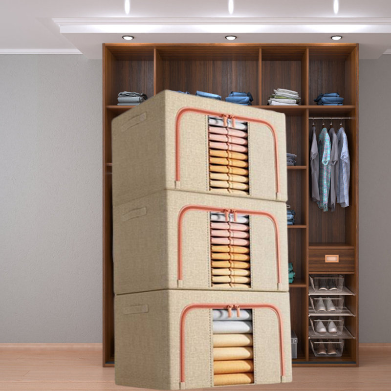 Ensemble de bacs de rangement pliables en tissu, Beige