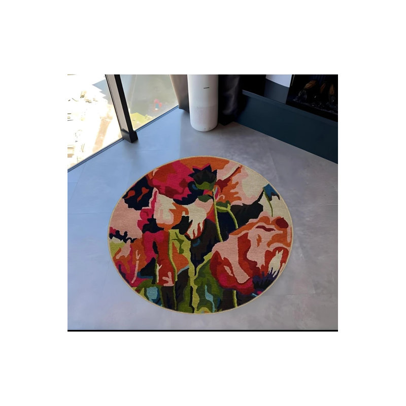 Multicolored Abstract Floral Patterned Round Woven Base Modern Decorative Carpet, Round 2'8"