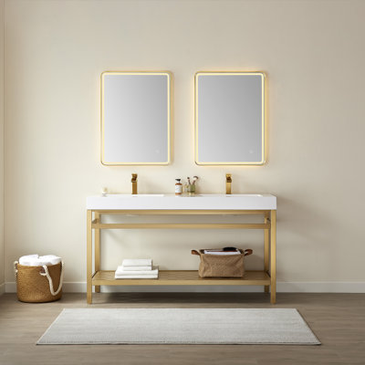 Kalvin 59.8'' Double Bathroom Vanity with Resin Top with Mirror