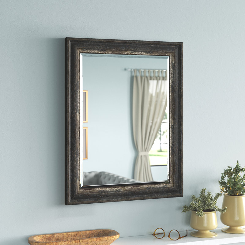 Ariele Flat Wall Mirror, Distressed Black/Brown/Silver, 28.62" x 22.62"
