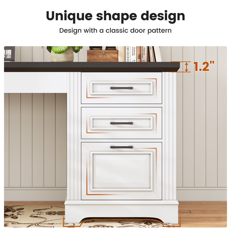 Farmhouse Executive L Shaped Desk, Home Office Desk With File Drawer And Power Outlet, Computer Corner Desk With Drawers And Storage Cabinet, Workstation For Office Home