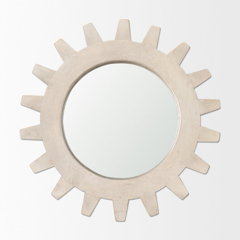 Kazmira Solid Wood Round Mirror, White, 16.5" x 16.5"