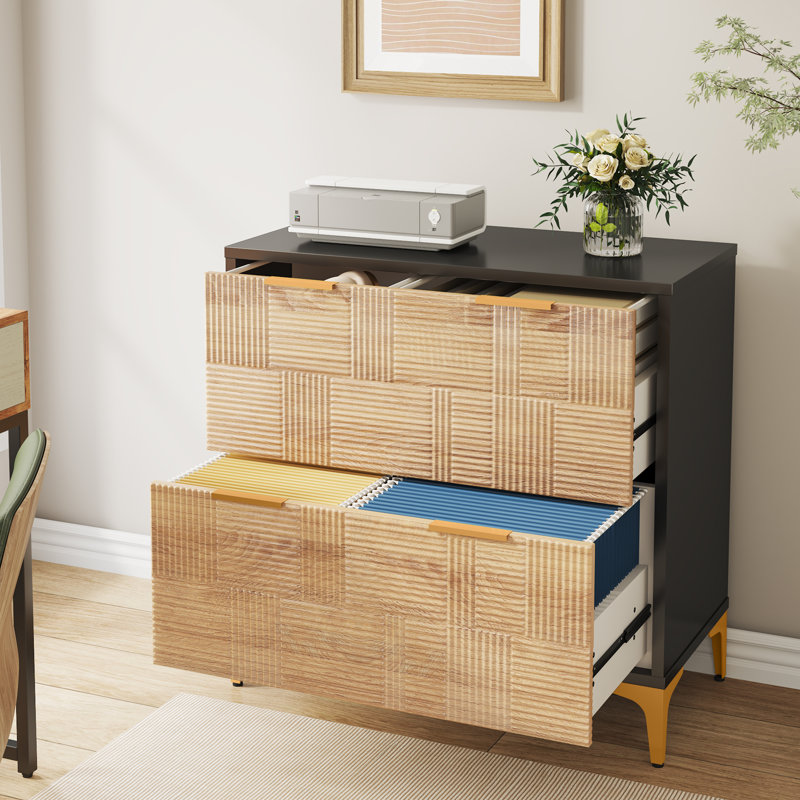 Tavain 31.5'' Wide 2 -Drawer File Cabinet, Natural/Black