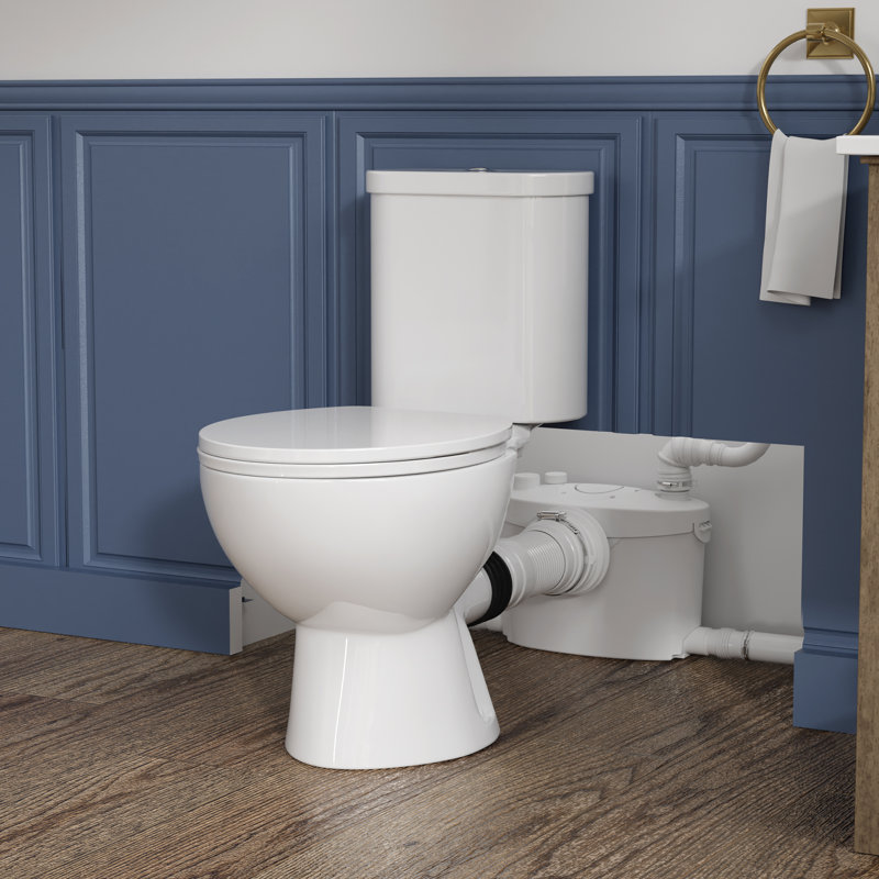 600W Macerating Toilet - Two-Piece Space-Saving Toilet with 4 Water Inlet for Basement & Small Spaces