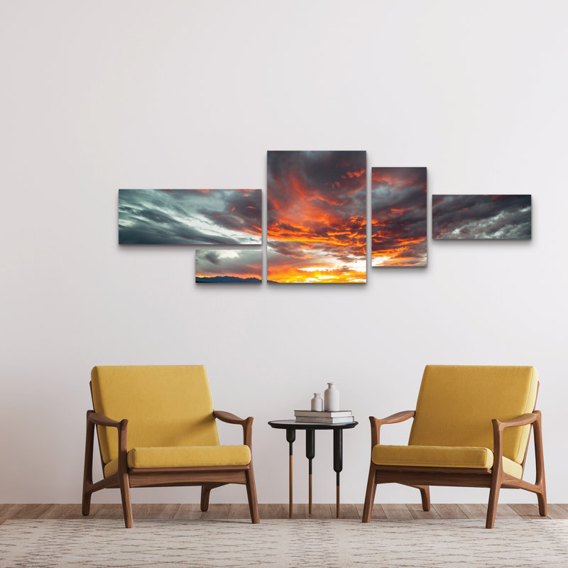 Ensemble de 5 panneaux muraux - Marco Germinario «Sunset In Arizona», art mural sur toile pour le salon, la chambre à coucher ou le bureau 