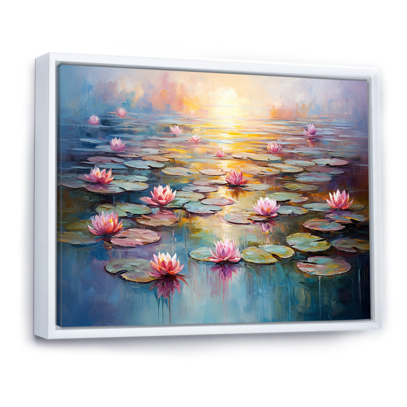 «Monets Water Lily Pond Reflections 1 - Lake», art mural, H 34 po x l 44 po x P 1,5 po, Cadre flottant blanc