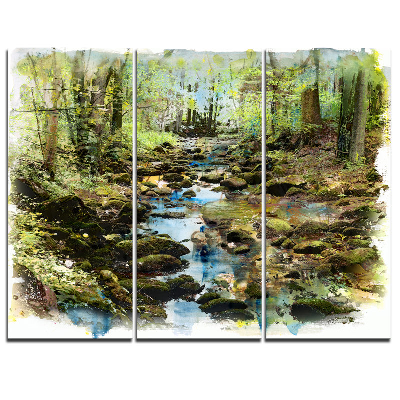 Stream in the Forest - Ensemble de 3 impressions sur toiles tendues