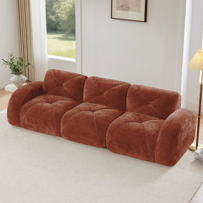 Canapé 110 po sans tissu avec velours doux et capitonné, canapé modulaire modulaire, éponge haute densité 32D, conception antidérapante, fond ergonomique, aucun assemblage requis, pour le cinéma maison, rouge-brun