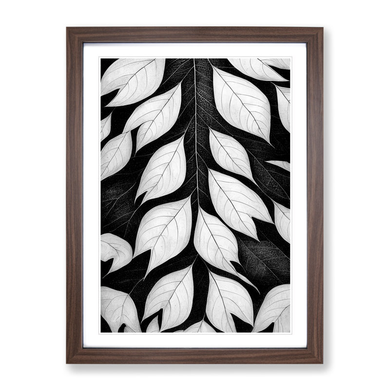 Monochrome Leaves - Framed Print, 46cm H x 34cm W x 2cm D, Walnut