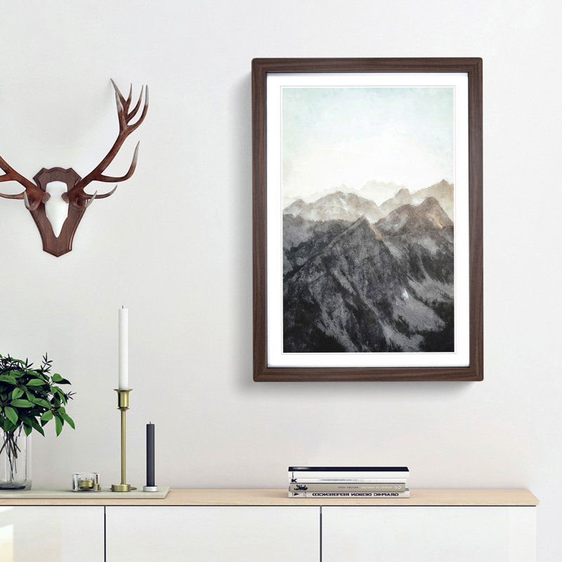 Mountain Range - Picture Frame Painting Print, 87cm H x 62cm W x 2cm D, Walnut Framed