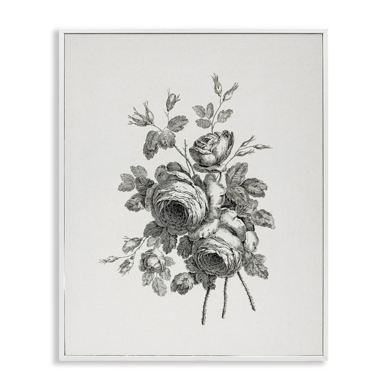 Ensemble de roses rétro, estampe numérique, lettré et doublé, H 20 po x l 16 po, Giclée encadrée blanc bord de mer