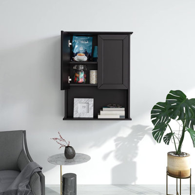 Wall Mounted Cabinet Over Toilet Storage Cabinet, Black Bathroom Wall Cabinet 23x29 inch Wooden Bathroom Medicine Cabinet with 2 Doors and Adjustable Shelf | 2 Doors