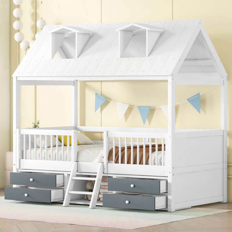 Structure de lit simple en bois, White