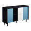 Buffet avec portes noires et bleues, 2 tiroirs et rangement ouvert pour la cuisine-1179420744