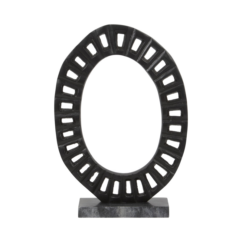 Cleveland 17" Black Aluminum and Marble Ring Sculpture
