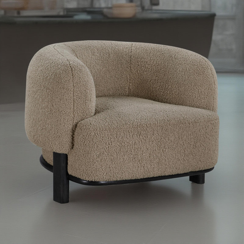 Fauteuil d'appoint Linia, dossier tonneau à coussin souple, bois, Tissu brun, Noir, noir, noir, noir