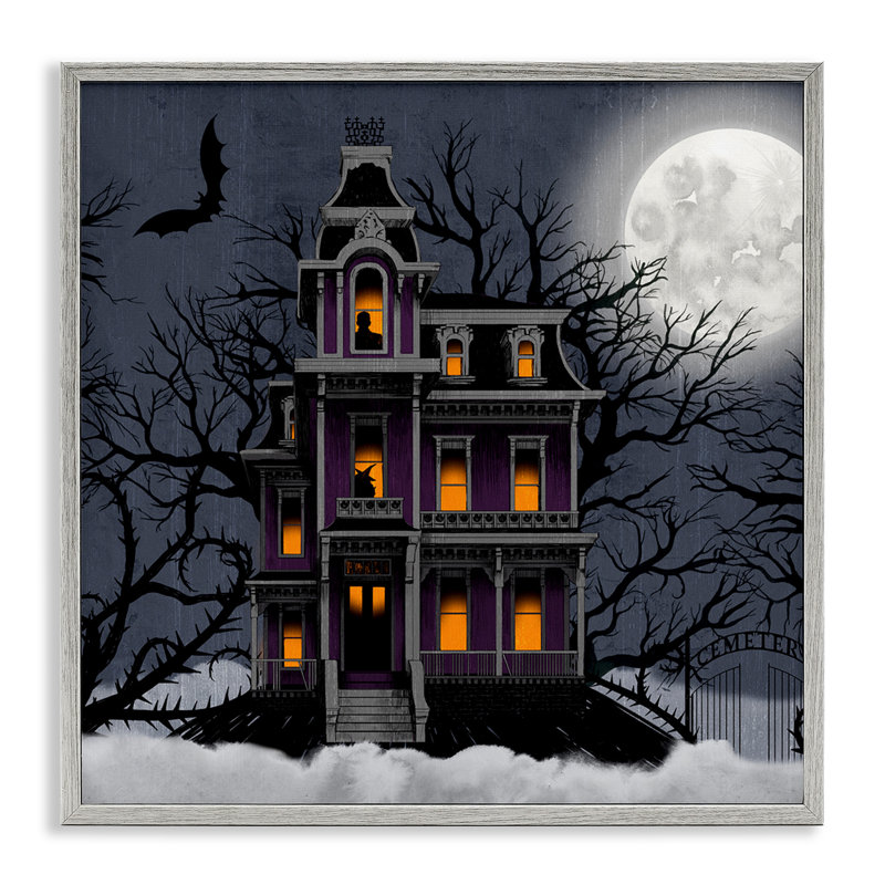 «Creepy Haunted Halloween House Under Moonlit Sky», impression numérique sur estampe numérique par Grace Popp