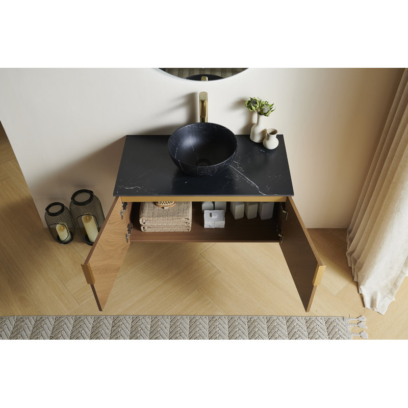 Meuble-lavabo flottant avec lavabo vasque, 30", bol, Céramique noire
