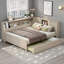Lit de jour en bois massif de style campagnard, cadre multifonctionnel de chambre d'amis avec tablettes de rangement et lit gigogne escamotable, ton blanc