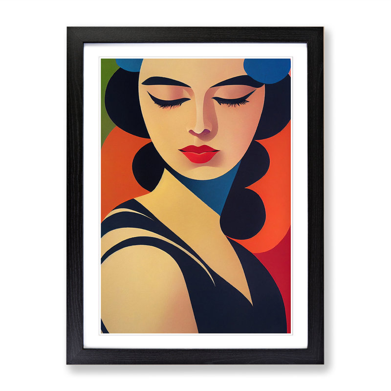 Deco Portrait Woman Vol.1 - Single Picture Frame Print, Black Framed, 64cm H x 46cm W