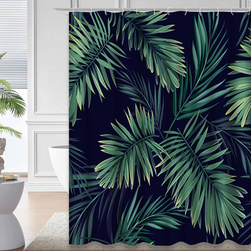 Rideau de douche imperméable à motif de feuilles de palmier tropical avec 12 crochets, L 72 po x l 78 po