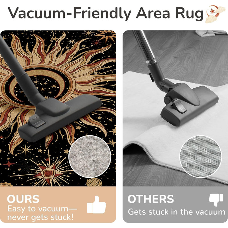 2X3 Area Rugs, Washable Vacuum-Friendly Non-Slip Rug Vintage Boho Sun And Moon Printed Pattern Low Pile Carpet For Living Room Bedroom Dining Room Hallway Entryway,Black Gold Beige Red