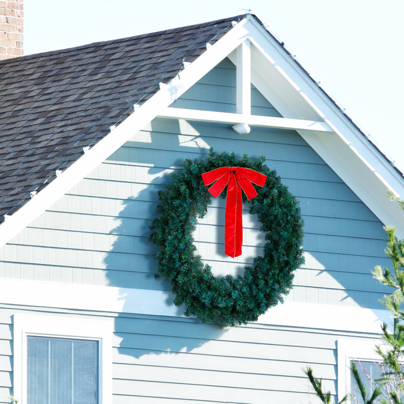 Couronne de Noël 48 po en PVC avec nœud 4 lumières couleur, L 48 po x H 48 po x P 7 po