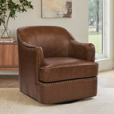 Fauteuil demi-tonneau pivotant en cuir véritable Anselmo Fazio